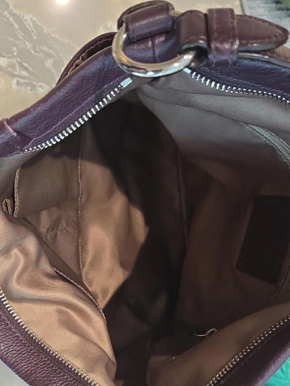 Coach Plum Leather Hobo Bag with Matching Wallet
